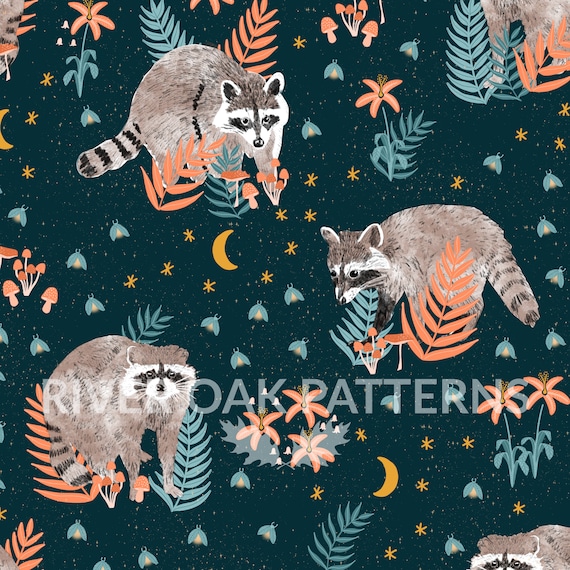 Raccoons at Night Seamless Digital File Repeat Pattern for | Etsy
