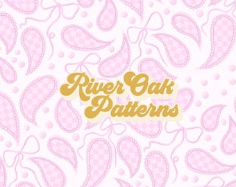 Pink Rococo Paisley Seamless Pattern: Checkers, Bows (Digital Download)
