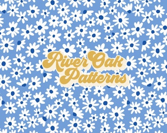 Blue Retro Daisy Seamless File, summer Flowers Surface Pattern