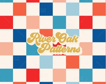Tomato Red and Blue Checkered Pattern: Summer Retro Design (Digital Download)