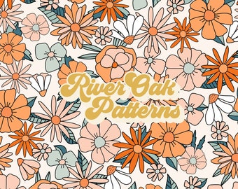 Boho Herbst Floral Muster: Retro Blumen (Digitale Datei)