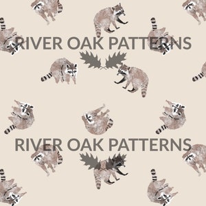 Aquarelle neutre de ratons laveurs sur un motif de répétition de fichier numérique transparent beige pour un usage commercial