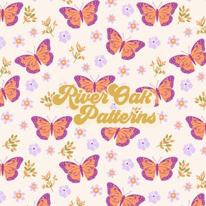Butterflies and Flowers Seamless File, monarch summer Repeat Pattern for fabric printing