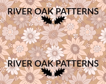 Boho Floral Seamless Pattern: Muted Retro Flower Power (Digital File)