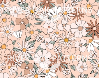 70s Floral Seamless Pattern: Retro Flower Power (Digital File)