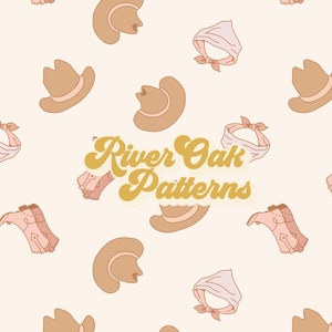 Boho Western Seamless File Digital Repeat Pattern for sublimation cowboy hat cowgirl boots bandana in pink and tan