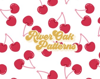 Valentine Cherry Seamless Pattern: Girly Red Fruits (Digital File)