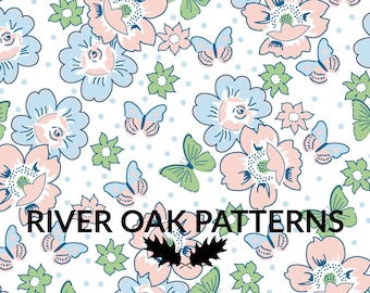 Seamless floral pattern pastel pink blue flowers fifties 1950s Repeat Pattern for Commercial Use