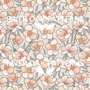 Neutral Cottagecore Floral Seamless Repeat Pattern beige neutral retro boho flowers for Commercial Use