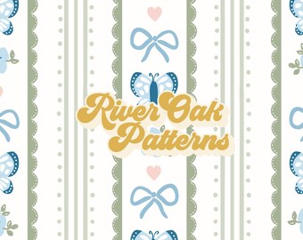 Coquette Bows & Butterflies Repeat Pattern: Spring Floral Stripes (Digital File)