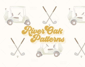 Sage Green Golf Cart Watercolor Seamless Pattern (Digital Download)