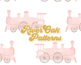 Pink Train Seamless Pattern: Vintage Steam Locomotive (Digital Download)
