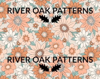 70s Floral Seamless Pattern: Retro Flower Power (Digital File)