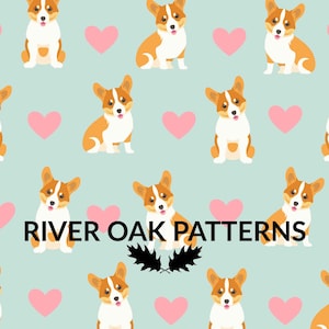 Seamless File Cute Corgi Dog Hearts Repeat Pattern for fabric for Commercial Use