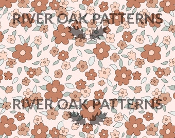 Neutral 70-tals retro blommig sömlös upprepande mönster boho blommor för kommersiellt bruk