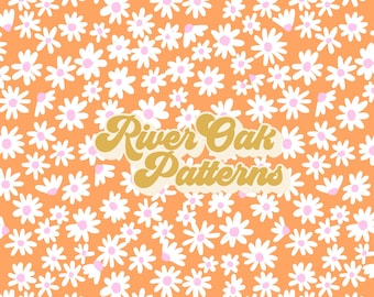 Bright Orange Retro Daisy Seamless File, trendy Flowers Surface Pattern