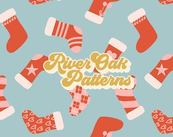 Christmas Stockings Seamless Pattern: Boho Holiday Fabric (Digital Download)