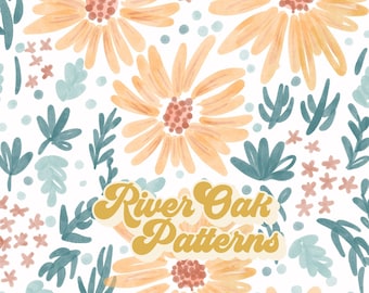boho sunflowers Seamless Pattern for Fabric sublimation repeating file retro vintage summer floral pattern