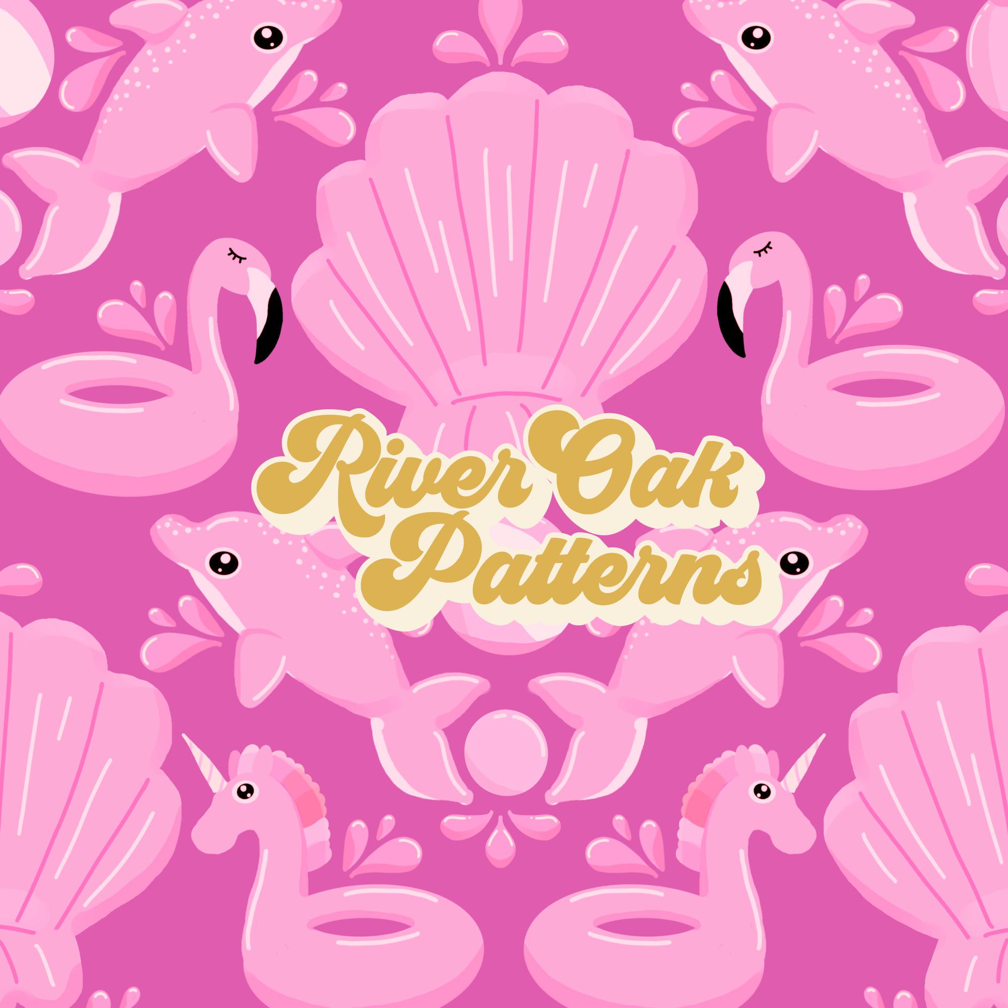 Pink Pool Floats seamless file rococo summer fun damask dolphin flamingo unicorn pool floats repeating pattern for fabric