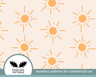 Boho Sun in leuchtendem Gelb Nahtloses digitales Rapportmuster für kommerzielle Nutzung, Sunshine Happy