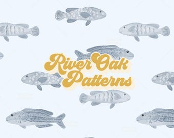 Blue Fish Seamless Pattern: Watercolor Nautical Nursery Design (Digital Download)