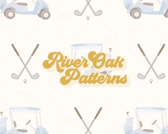 Pastel Blue Golf Carts Seamless Pattern: Watercolor Golf Clubs (Digital Download)