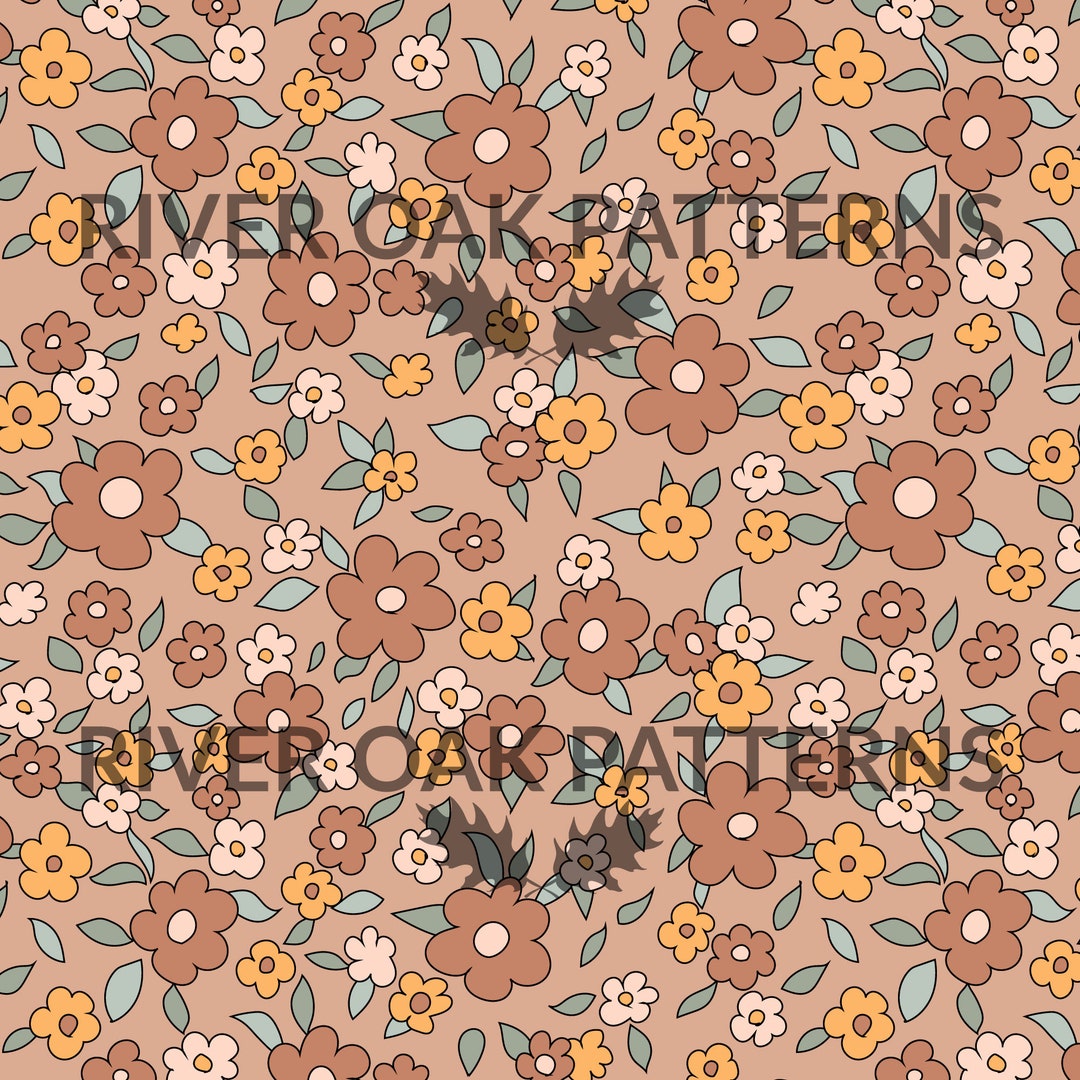 Neutral Retro Floral Seamless Repeat Pattern Brown Boho Flowers for ...