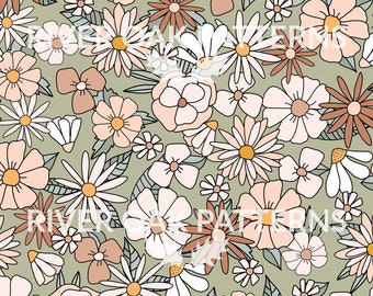 70s Floral Seamless Pattern: Retro Flower Power Digital File (Commercial Use)