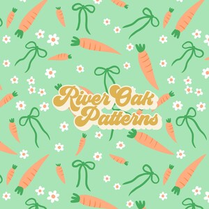 Fleurs et carottes de Pâques sans couture répéter fichier coquette de printemps vert et orange motif répétitif téléchargement numérique