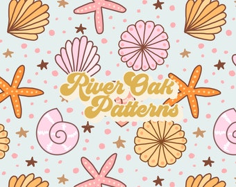 Beach Seamless File, summer sea shells Repeat Pattern for fabric printing
