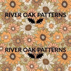 avocado orange 70s floral Seamless Digital File Repeat Pattern for Commercial Use fall retro vintage seventies flower power