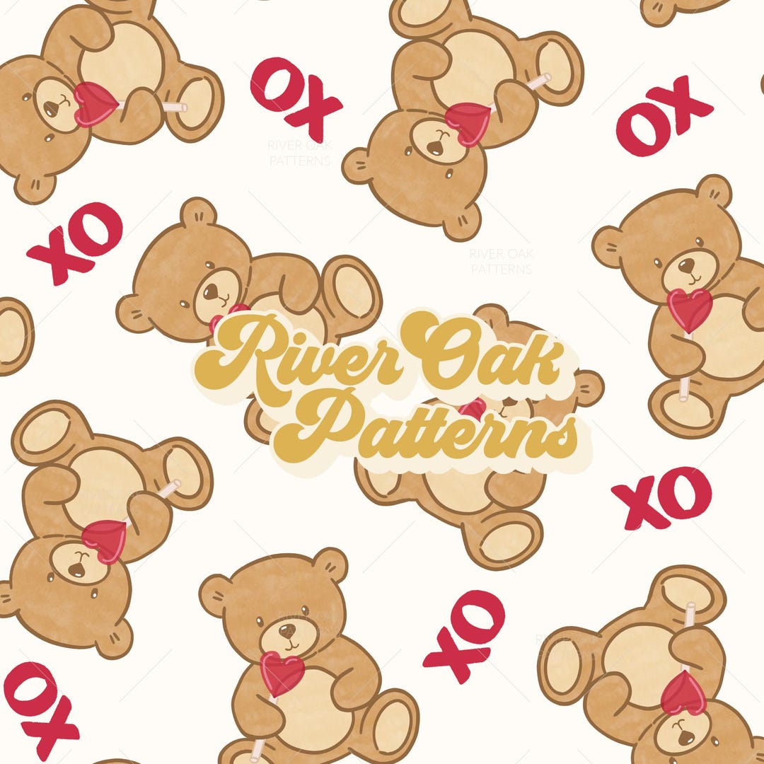 Valentines Teddy Bear Seamless Pattern for Boys and Girls With Hearts ...