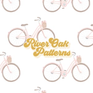 Modello senza cuciture per bicicletta floreale rosa, bici retrò vintage con fiori primavera estate vacanze pendolarismo file modello ripetuto