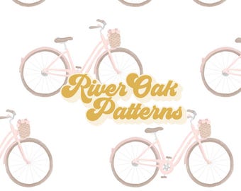 Pink Floral Bicycle Seamless Pattern: Vintage Bike File (Digital Download)
