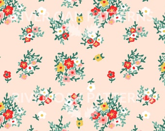 Vintage Floral Seamless Pattern: 60s 70s Retro Flowers (Digital Download)