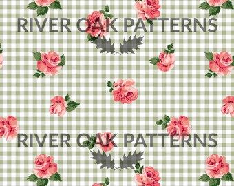 Cottagecore Rose Floral Repeat Pattern: 30s 40s Retro Fabric (Digital Download)