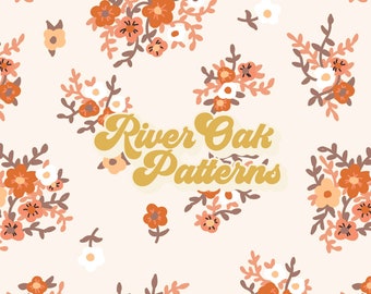 Retro 70s Floral Seamless Muster: Herbstfarben (Digitale Datei)