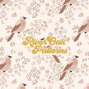 Neutral Birds and Flowers Seamless File, romantic muted boho Repeat Pattern for fabric printing