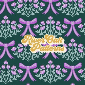 Bögen Frühling Floral nahtlose Muster Datei Ostern girly lila Blumen kokett Bögen auf dunkelgrün digitale Datei für den kommerziellen Gebrauch