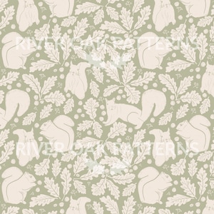 Motif de répétition de fichier numérique sans couture d'écureuils pour un usage commercial Animaux de la forêt automne automne vert sauge