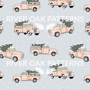 Neutral Retro Pickup Truck with Christmas Tree Seamless File Digital Repeat Pattern for Commercial Use