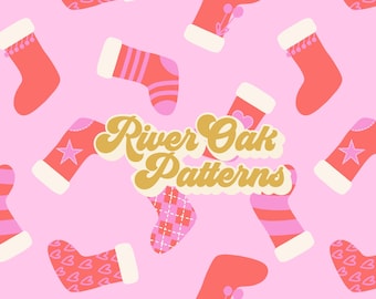 Pink Christmas Stockings Seamless Pattern: Boho Holiday Fabric (Digital Download)