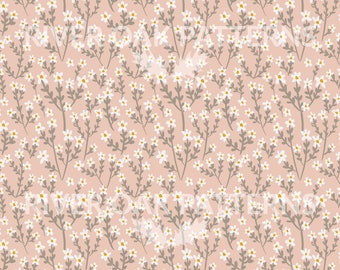 Boho Floral Seamless Digital Repeat Pattern for Commercial Use Spring Pastel peach Meadow flowers