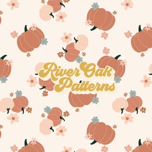 Boho Pumpkin and Fall Floral Halloween Seamless File Digital Repeat Pattern in peach and orange