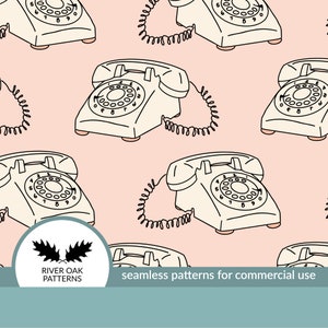 Retro Vintage Phone Seamless Digital Repeat Pattern for Commercial Use Pastel Pink Off White Telephone