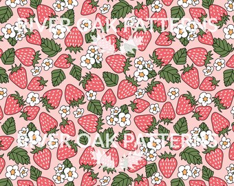 Summer Fruit Seamless File Digital Repeat Pattern for Commercial Use light pink strawberries