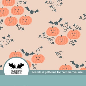 Boho Pumpkins and Bats Seamless Digital Repeat Pattern for Commercial Use Cute Halloween