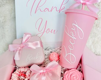 Personalised Pink Gift Box for Her, Custom Thank You Gift Box, Best Friend Gift, Teacher Gift, Self Care Gift Set