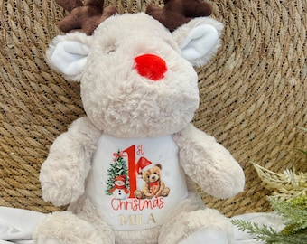 Personalised Baby’s First Christmas Reindeer | Custom Plush Toy for Boy or Girl | Soft Stuffed Animal Keepsake Gift | Newborn Xmas Present