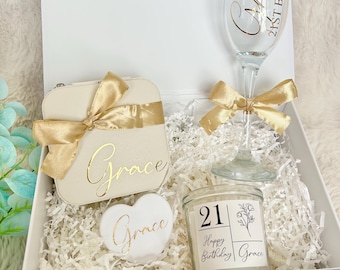 21st Birthday Hamper for Her | Personalised Gift Box | Custom Champagne Flute | Luxury Birthday Gift Set